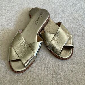 SPLENDID gold leather slides size 8.5